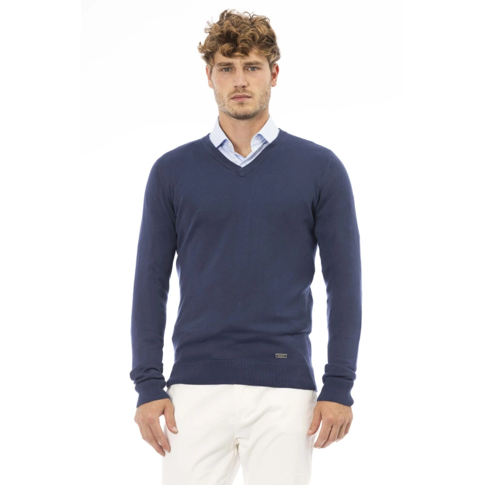 Baldinini V-hals trui met lange mouwen Blue Heren