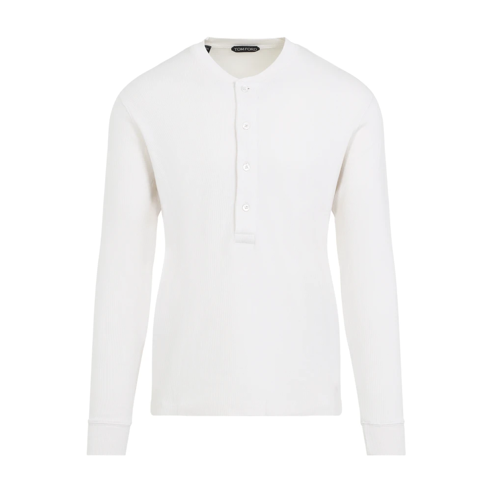Tom Ford Men's White Long Sleeve T-Shirts, 2XL, Henley T-Shirt