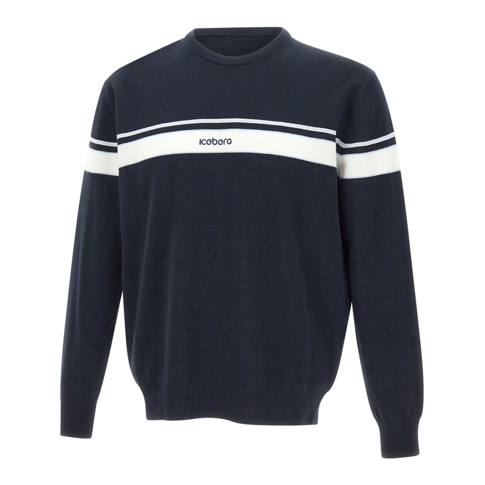 Iceberg Men's Blue Round-Neck Knitwear, L, Crew Neck Jumper