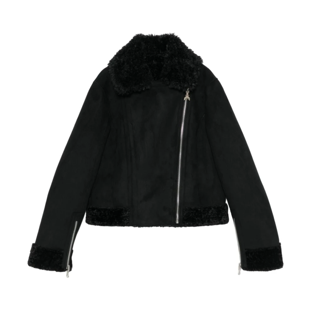 PATRIZIA PEPE Zwarte Shearling Kraag Jas Black Dames