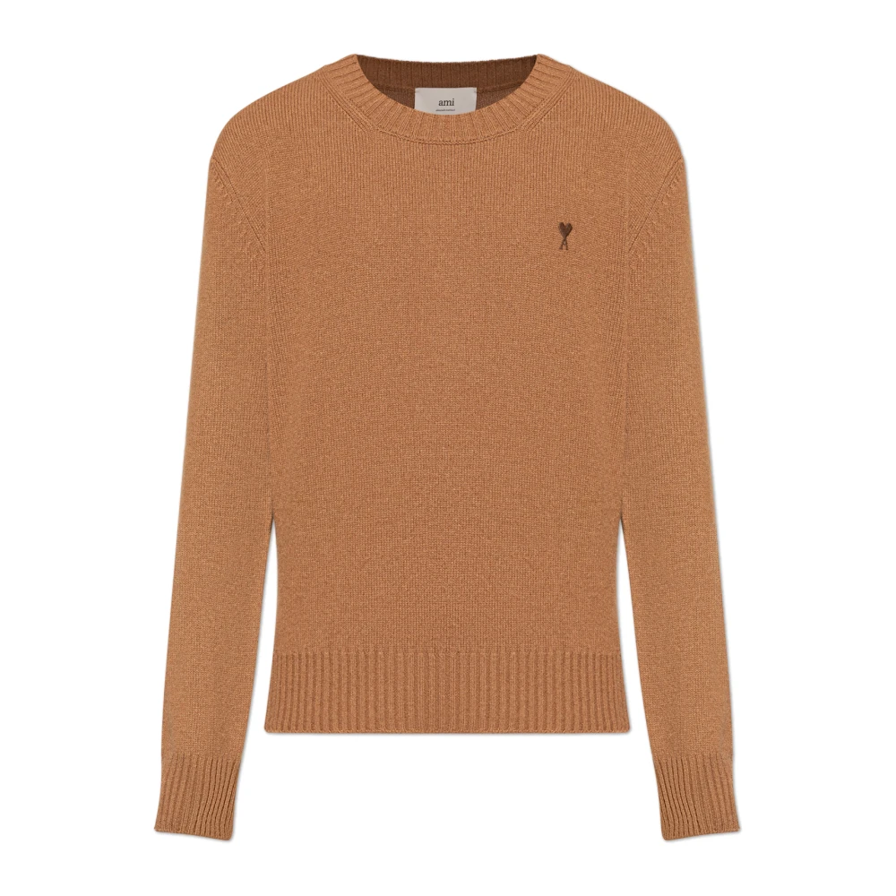 Ami Paris Mannelijk Beige Kasjmier Trui Met Een Ronde Halslijn