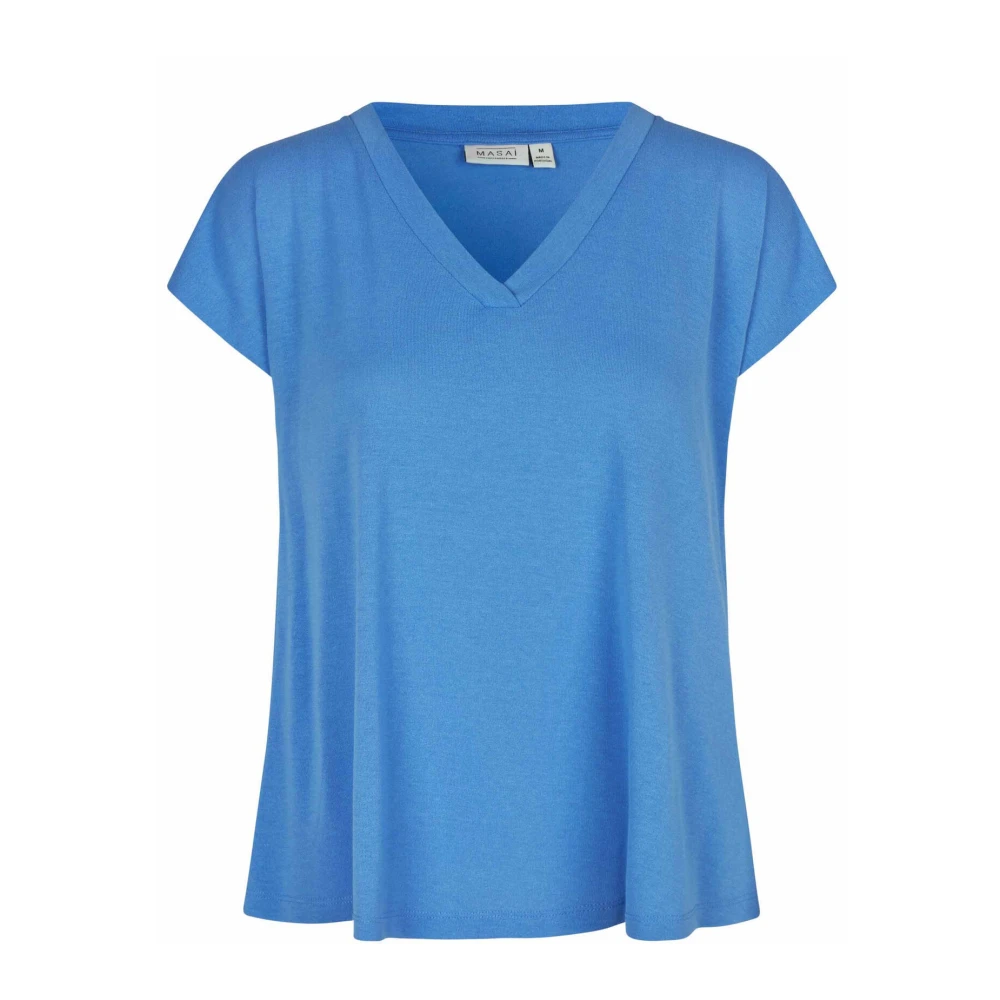 Masai Stijlvolle T-shirt met Ruches Blue Dames