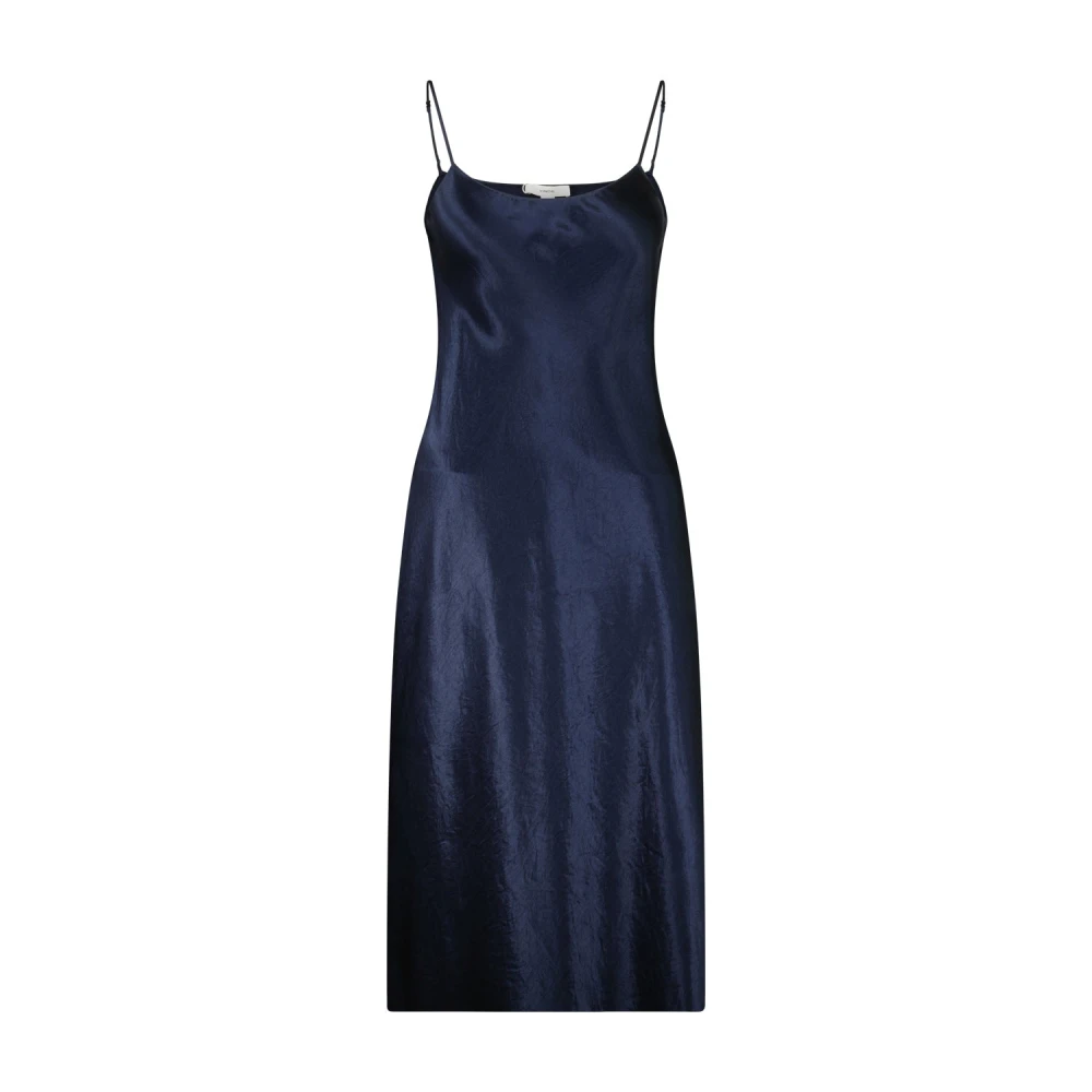 Vince Satin Midi Klänning Blue, Dam