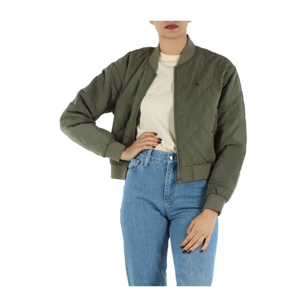Calvin Klein Jeans Gewatteerd bomberjack met voorlogo Green Dames