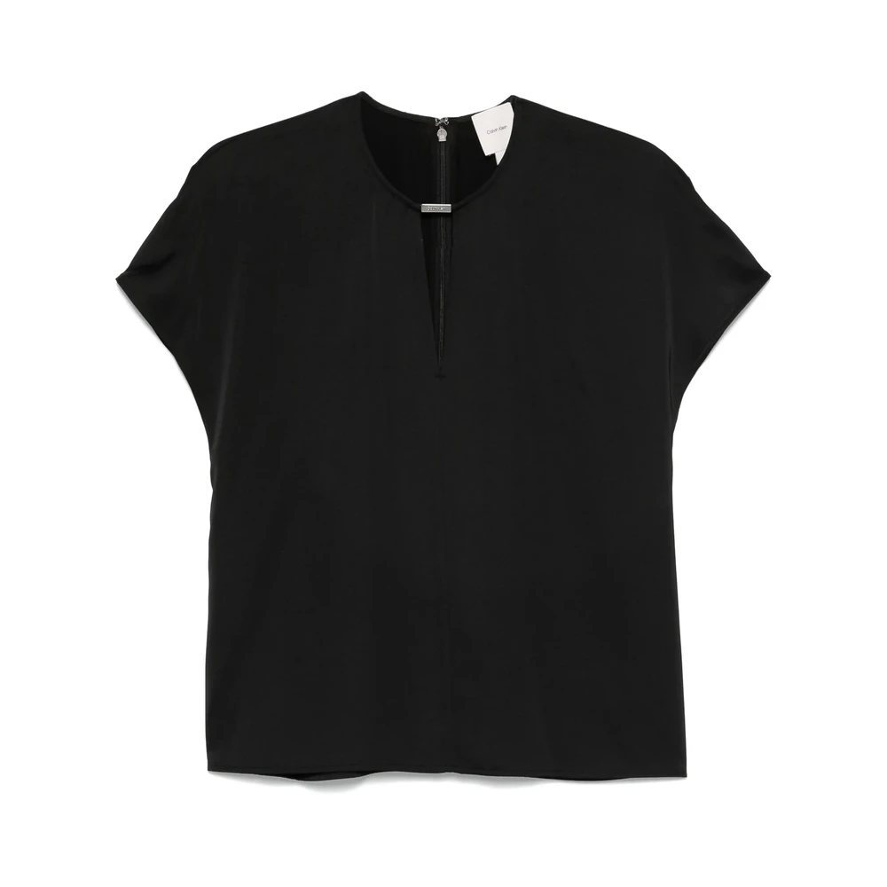 Calvin Klein Zwarte V-hals Cap Mouw Shirt Black Dames