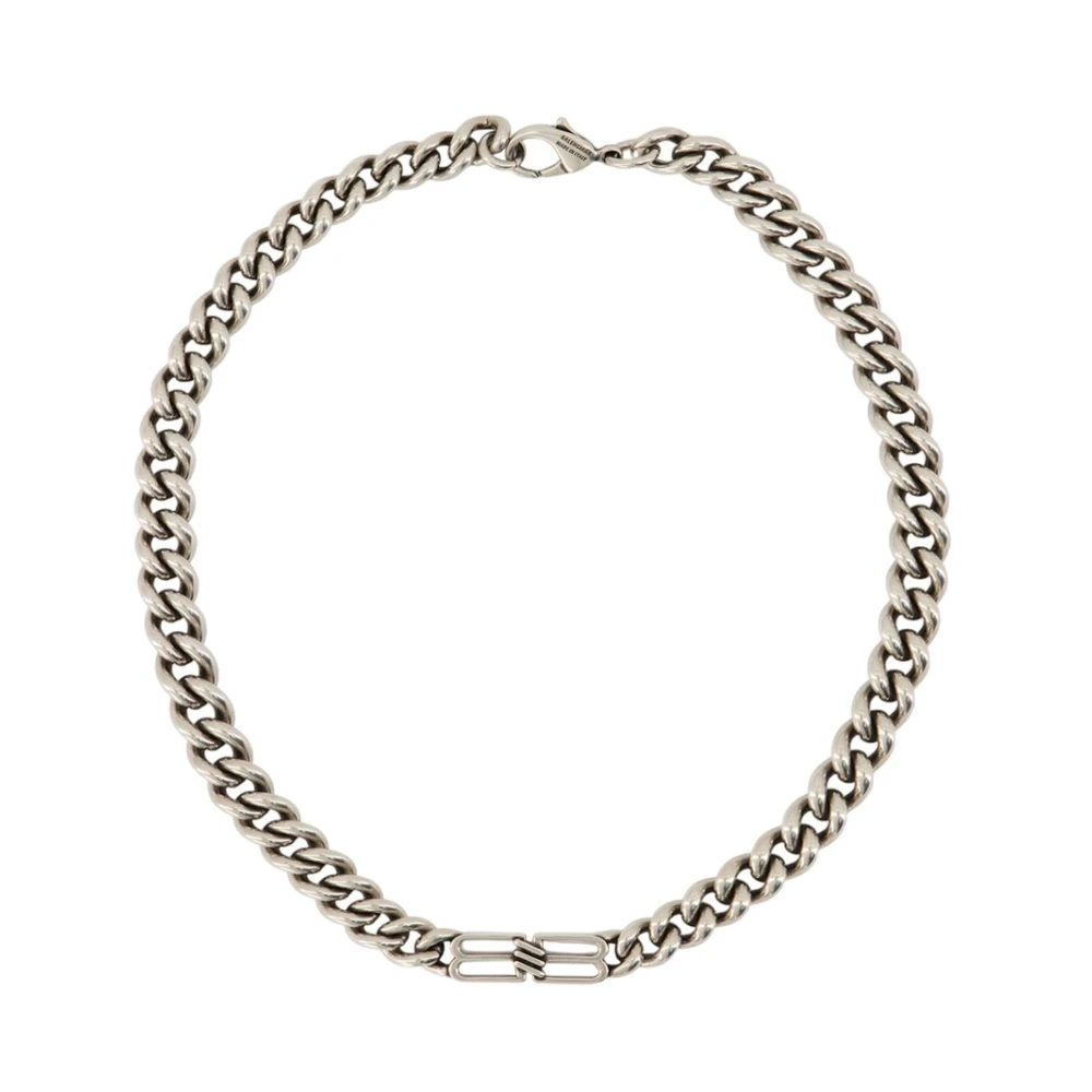 Balenciaga Unisex Gray Iconic Gourmet Necklace - Silver Metal - Necklaces - S - Accessories