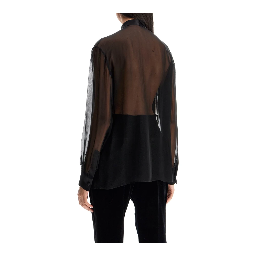 Dolce & Gabbana Zijden chiffon overhemd met satijnen afwerking Black Dames