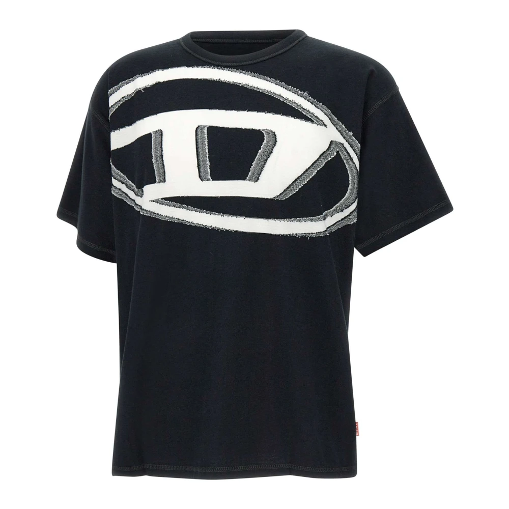 Diesel Zwarte Katoenen T-shirt met Logo Black Heren