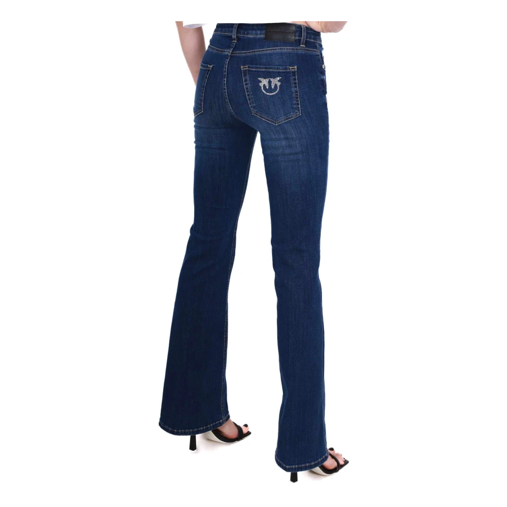 pinko Flared Fit Denim Jeans met Strass Logo Blue Dames