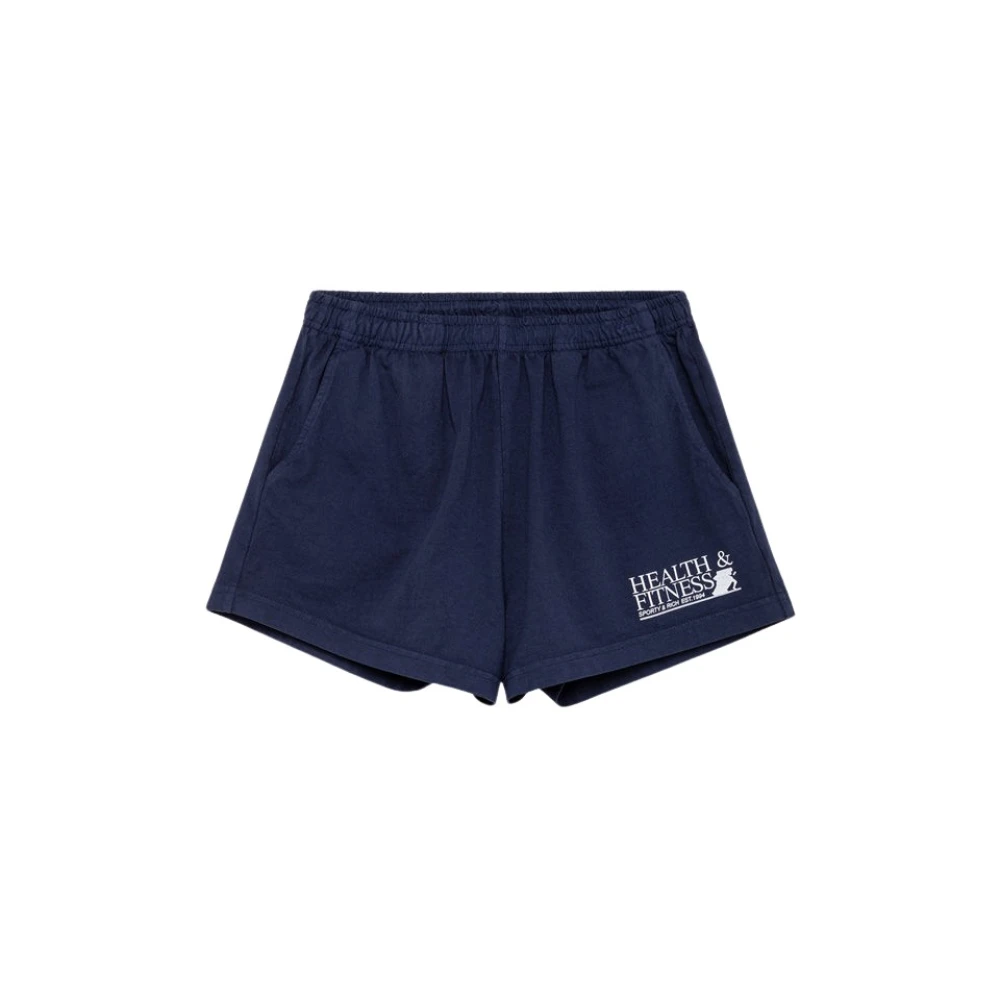 Sporty & Rich Katoenen shorts in effen kleur Blue Dames
