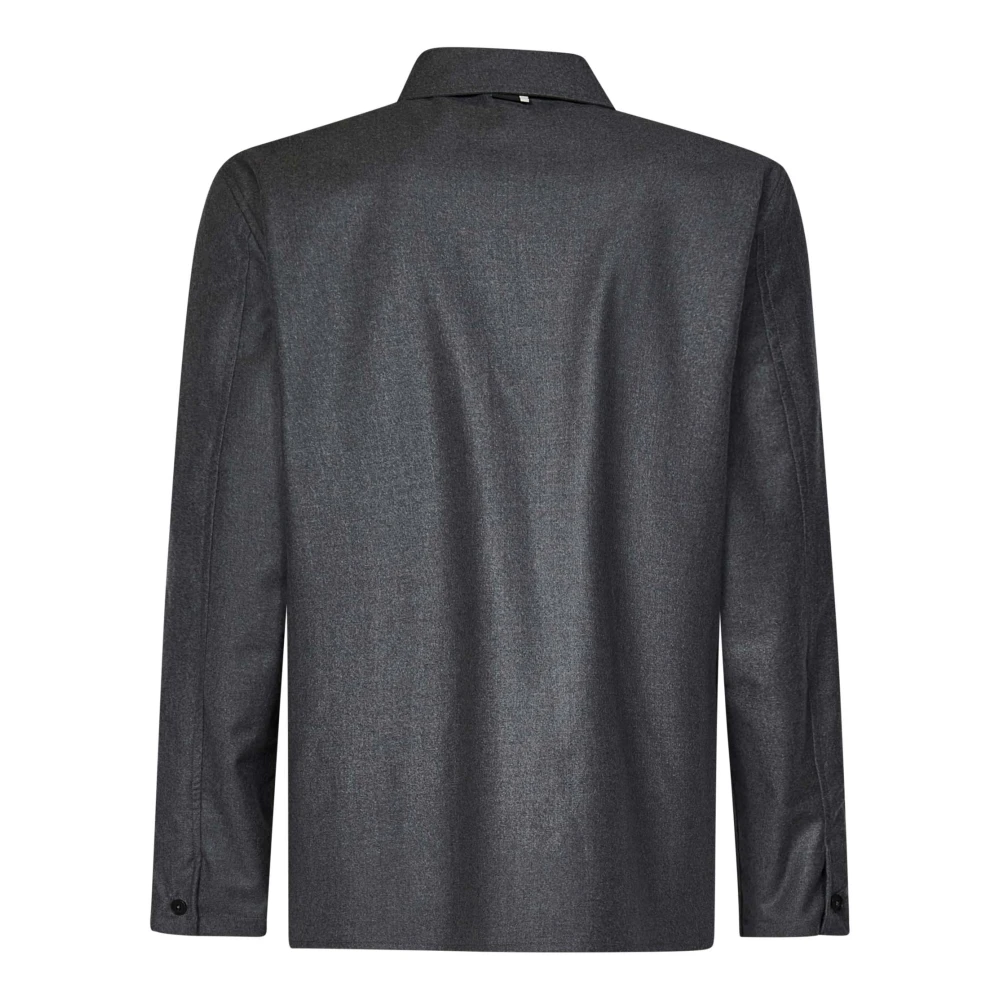 Low Brand Grijze Flanellen Overshirt met Klassieke Kraag Gray Heren