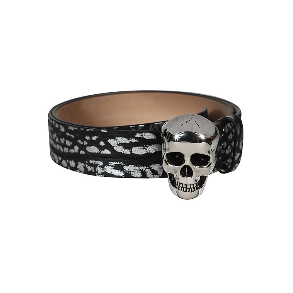 alexander mcqueen Skull Print Leren Riem Black Heren