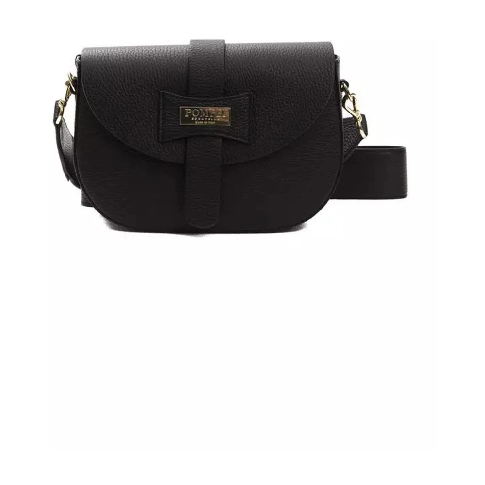 Pompei Donatella Lyxig Läder Crossbody Väska med Märkbar Logofoder Black, Dam