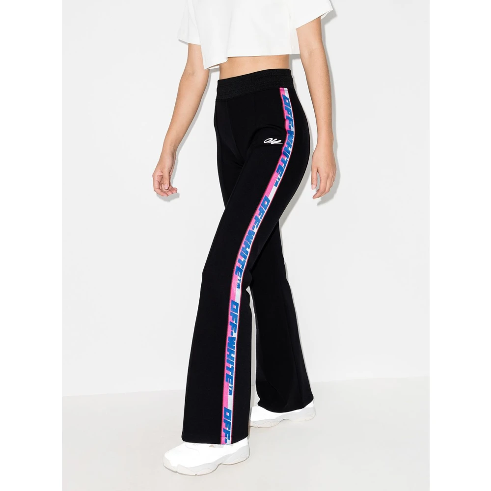 Off White Zwarte Logo-Tape Flared Broek Black Dames