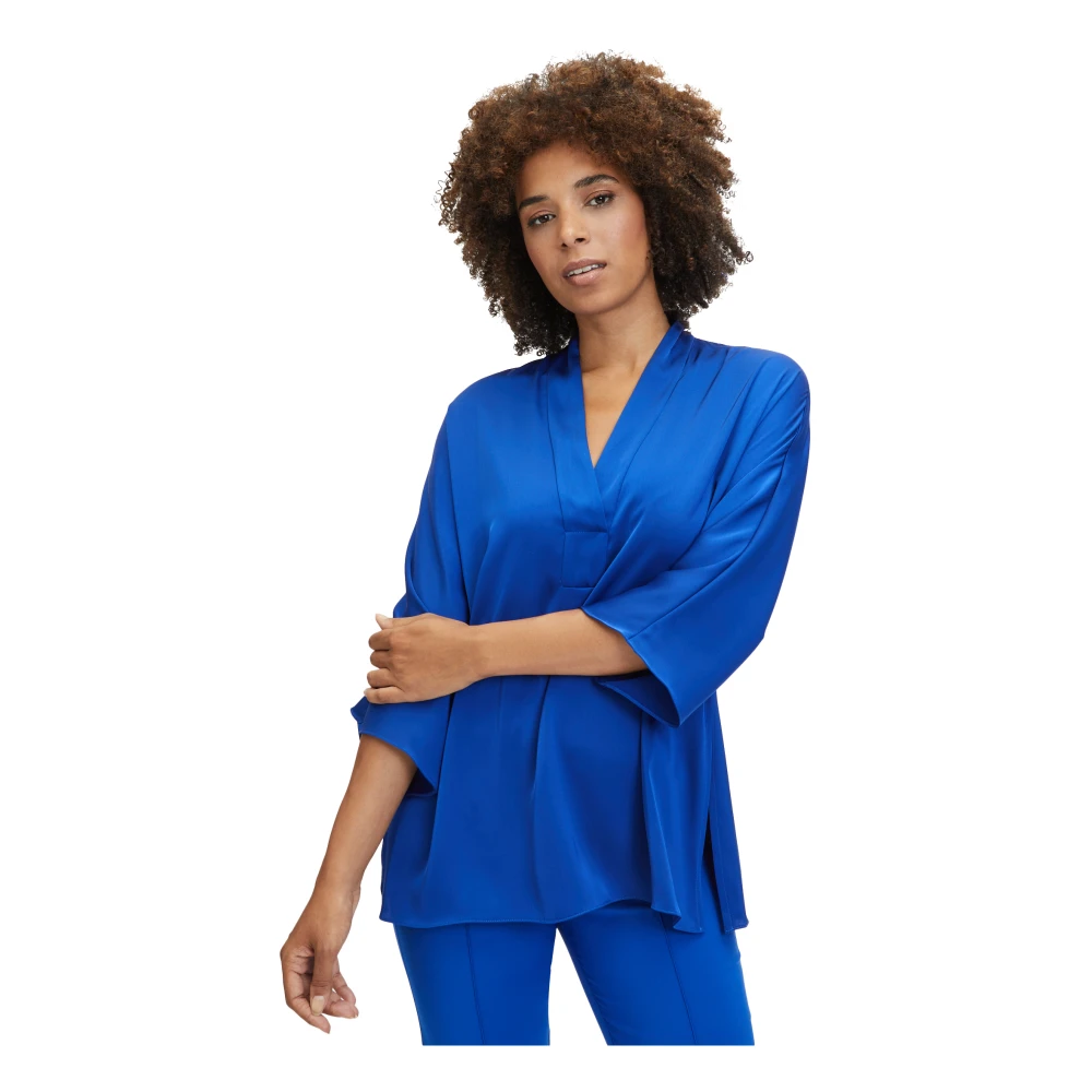 Vera Mont Elegante Blouse Shirt met Zijsplitten Blue Dames