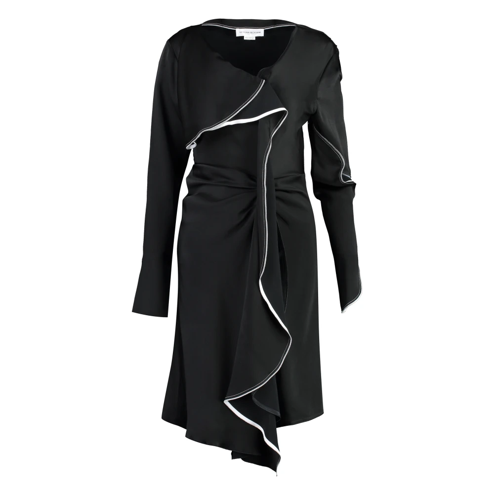 Victoria Beckham Asymmetrische Viscose Jurk Black Dames