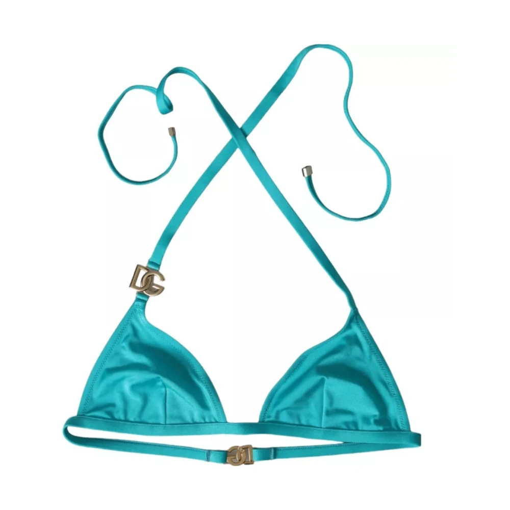 Dolce & Gabbana Blue Green Halter DG Logo Swimwear Beachwear Bikini Top - IT2 | S - Image 3