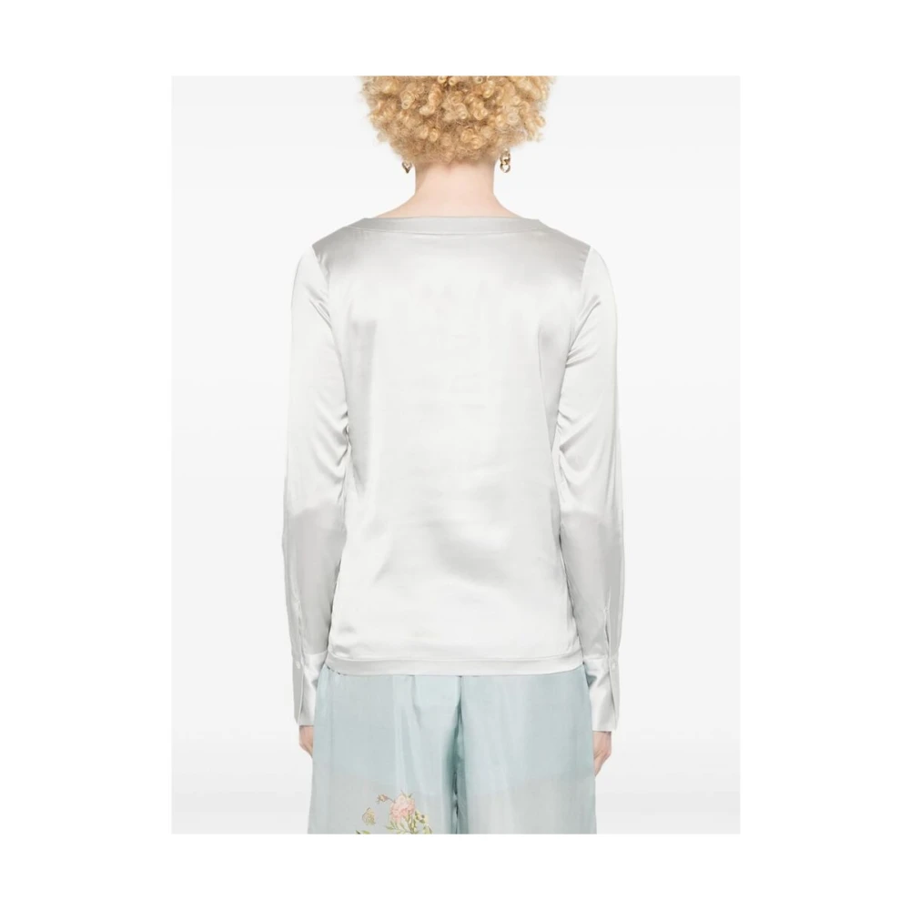 Mazzarelli Grijze Satijnen Boothals Shirt Gray Dames