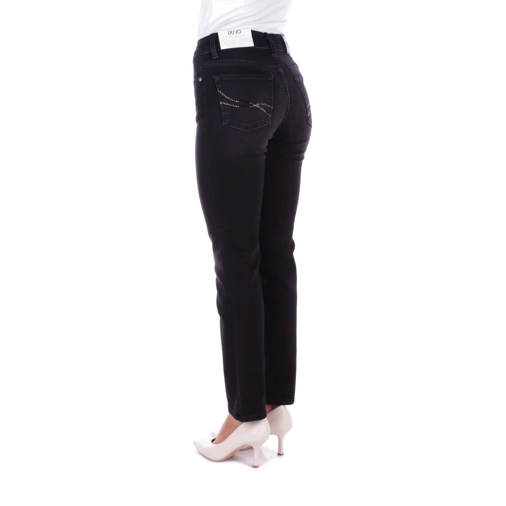 Liu Jo Zwarte Skinny Stretch Jeans met Strass Details Black Dames