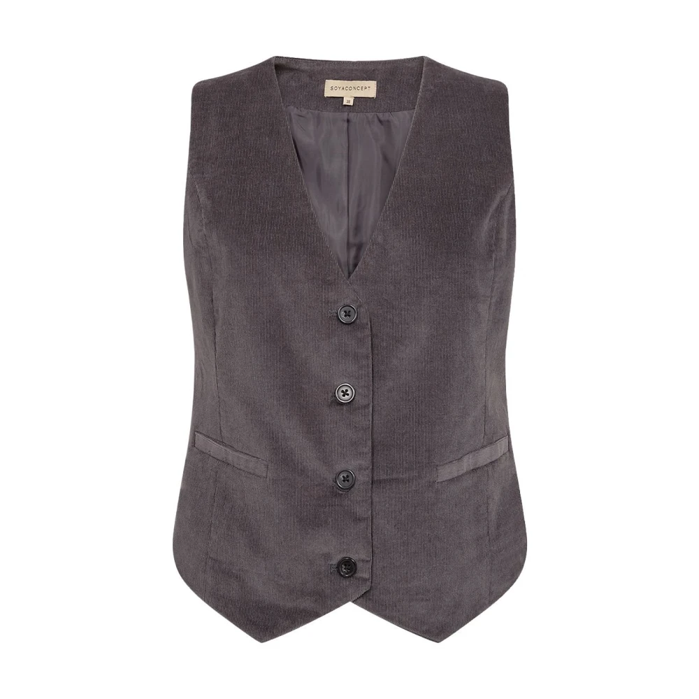Soyaconcept Geribbeld Grijs Gilet met Knoopsluiting Gray Dames