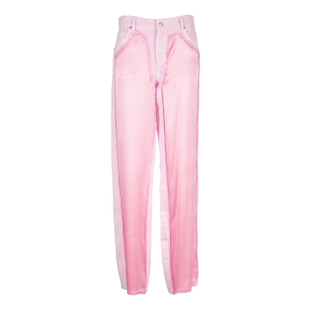 Blumarine Roze broek met satijnen inzetstukken en franjezoom Pink Dames