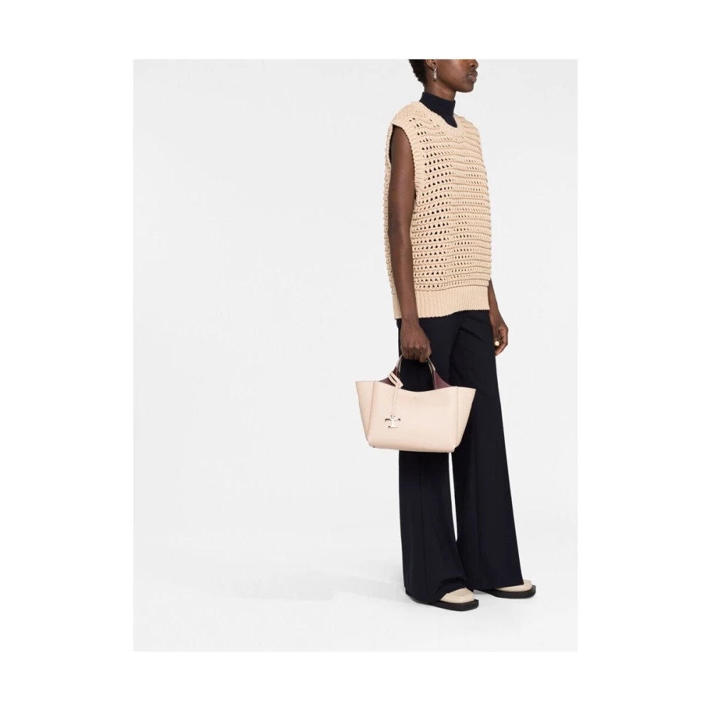 TOD'S Beige Leren Tote Tas met Zilveren Accenten Beige Dames