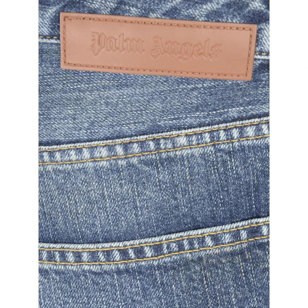 Palm Angels Gebogen Logo Denim Shorts Must Buy Blue Heren