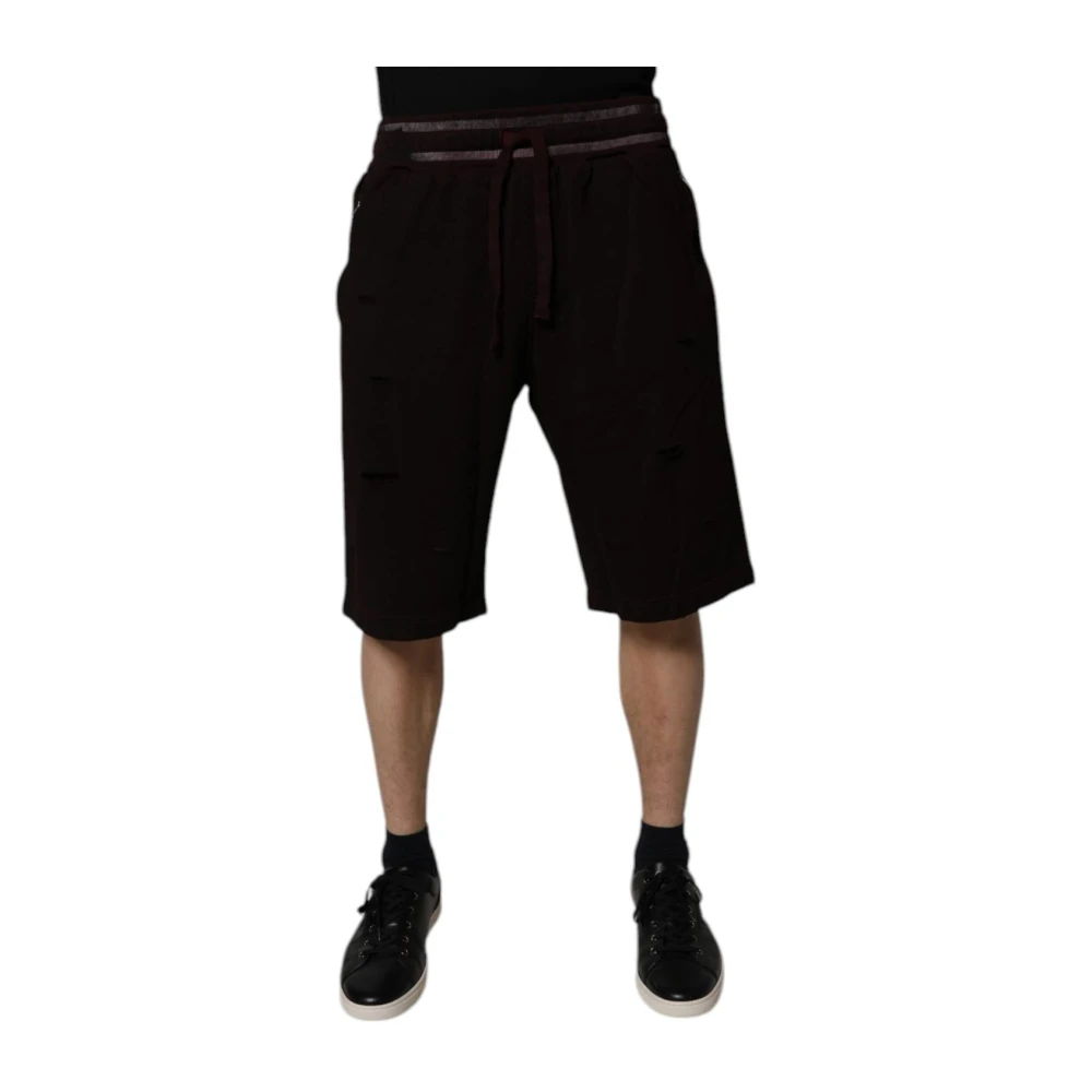 Dolce & Gabbana Men's Brown Casual Shorts,, Maroon Logo Plaque Bermuda Sweat Shorts 3XL