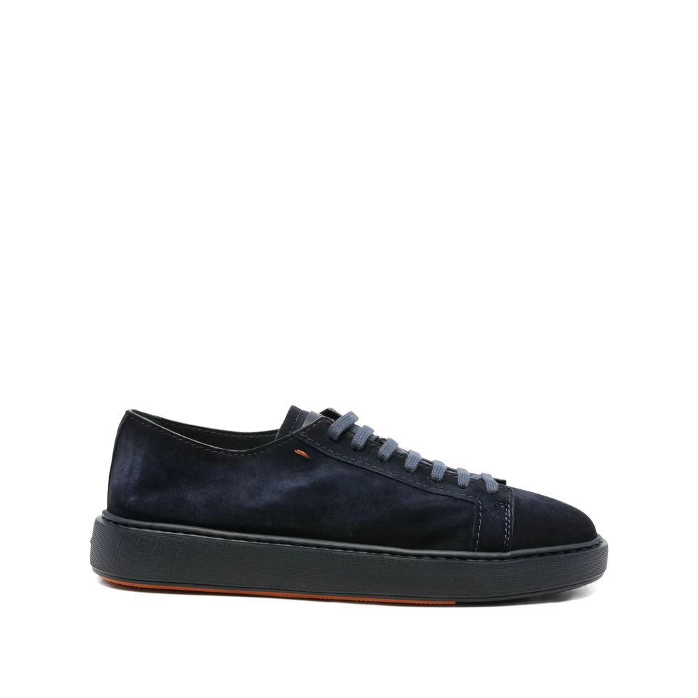 Santoni Blauwe Suède Sneaker Heren Schoenen