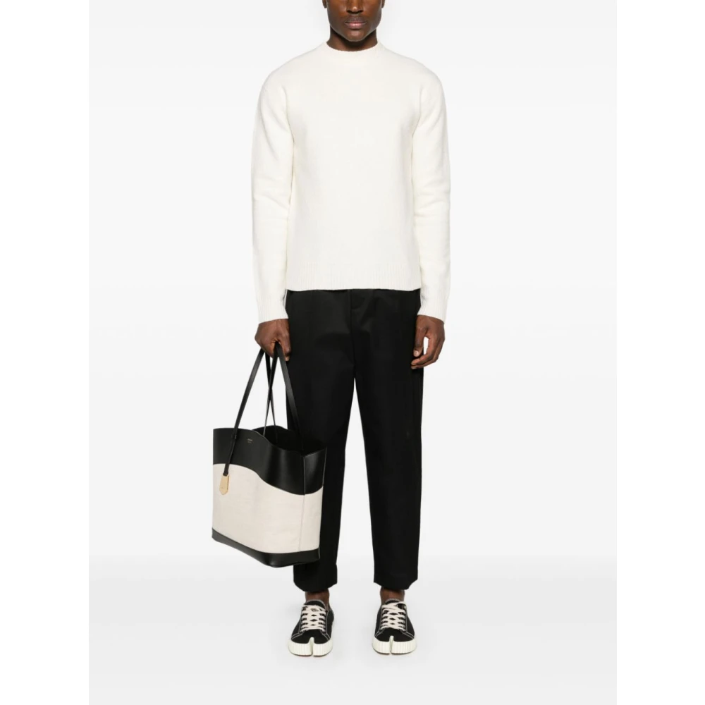 Jil Sander Merino Boiled Wool Crew-Neck Sweater White Heren