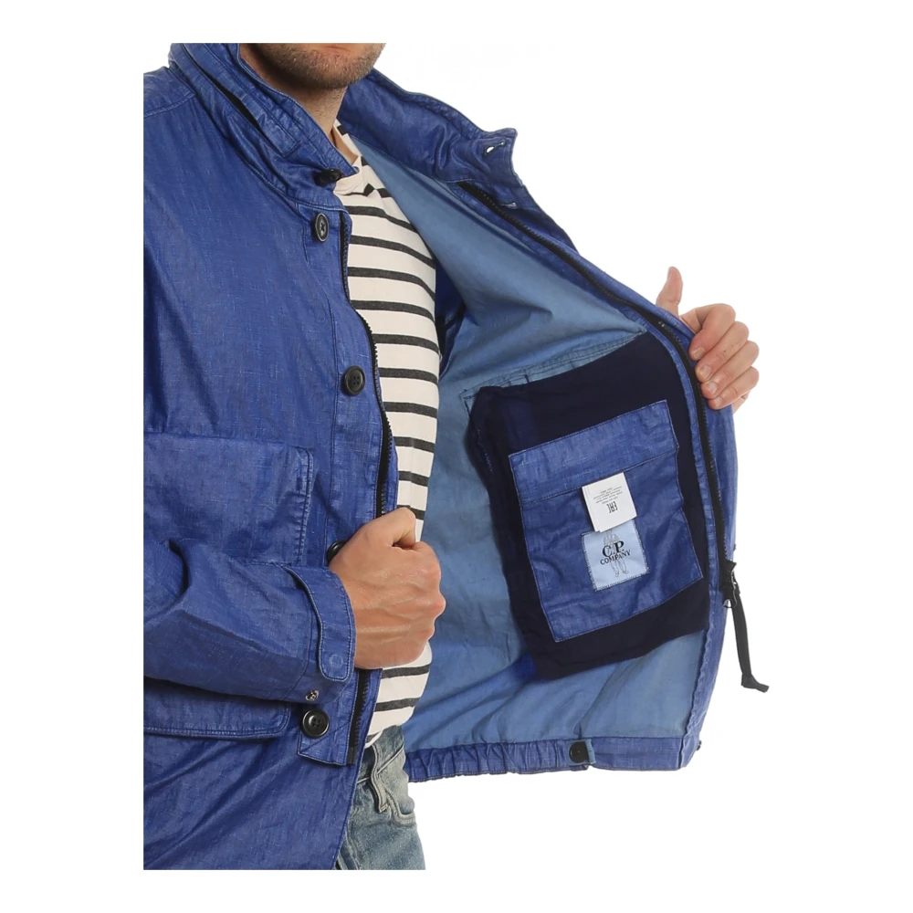 C.P. Company Gewaxte Linnen Jas met Capuchon Blue Heren