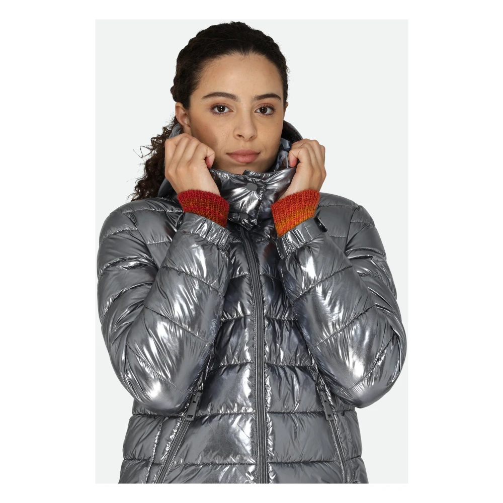 Guess Zilveren Pufferjas met Afneembare Capuchon Gray Dames