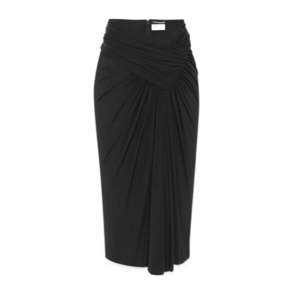 Saint Laurent Midi-rok met gedrapeerde taille Black Dames