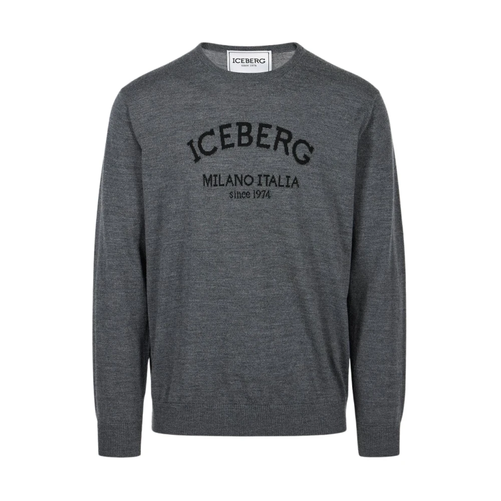 Iceberg Logo Crew-neck Sweater Grijs Regular Fit Gray Heren
