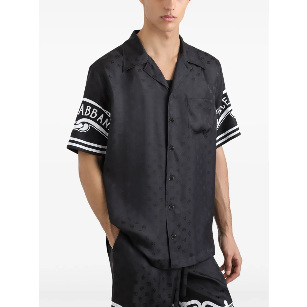 Dolce & Gabbana Zwarte Button-Up Shirt met Logoprint Black Heren