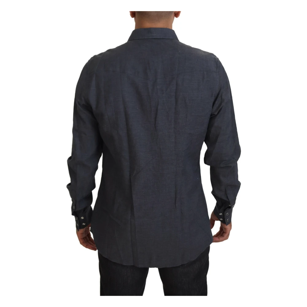 Dolce & Gabbana Blauw Denim Casual Slim-Fit Overhemd Blue Heren