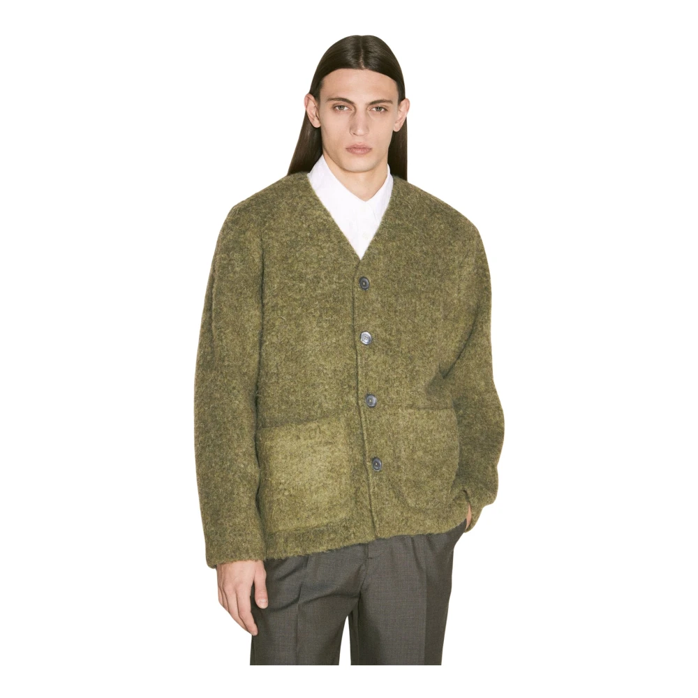 Our Legacy Geborstelde Gebreide Vest V-Hals Knoopsluiting Green Heren