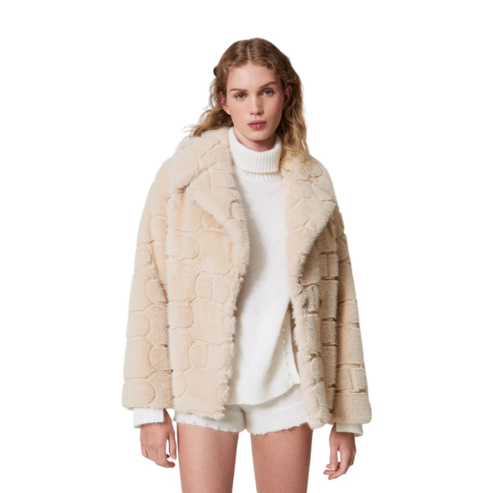 Twinset Stijlvolle Nepbontjas Beige Dames