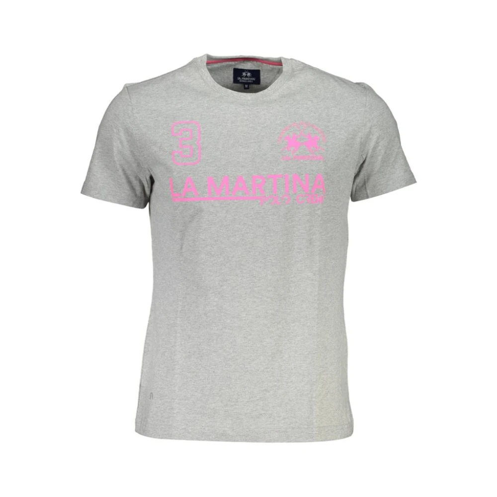 LA MARTINA Elegant grijs katoenen T-shirt met handtekeningprint Gray Heren