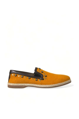 Orange Studded Linne Läder Loafers