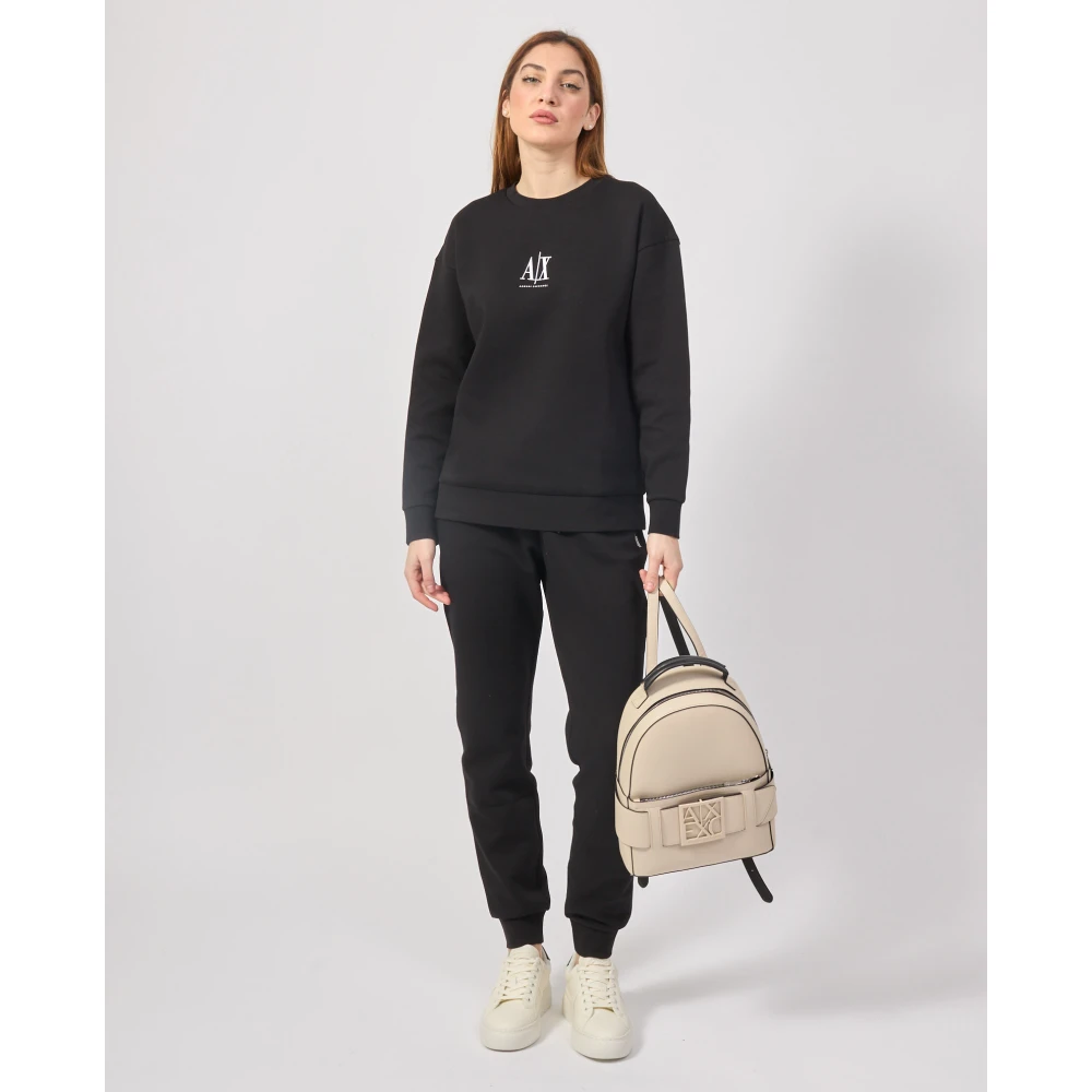 Armani Exchange Zwarte Katoenen Logotrui Black Dames