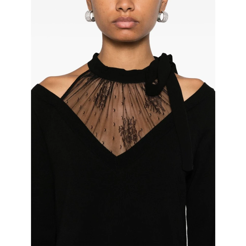 Twinset Zwarte Kantjurk met Strik Black Dames