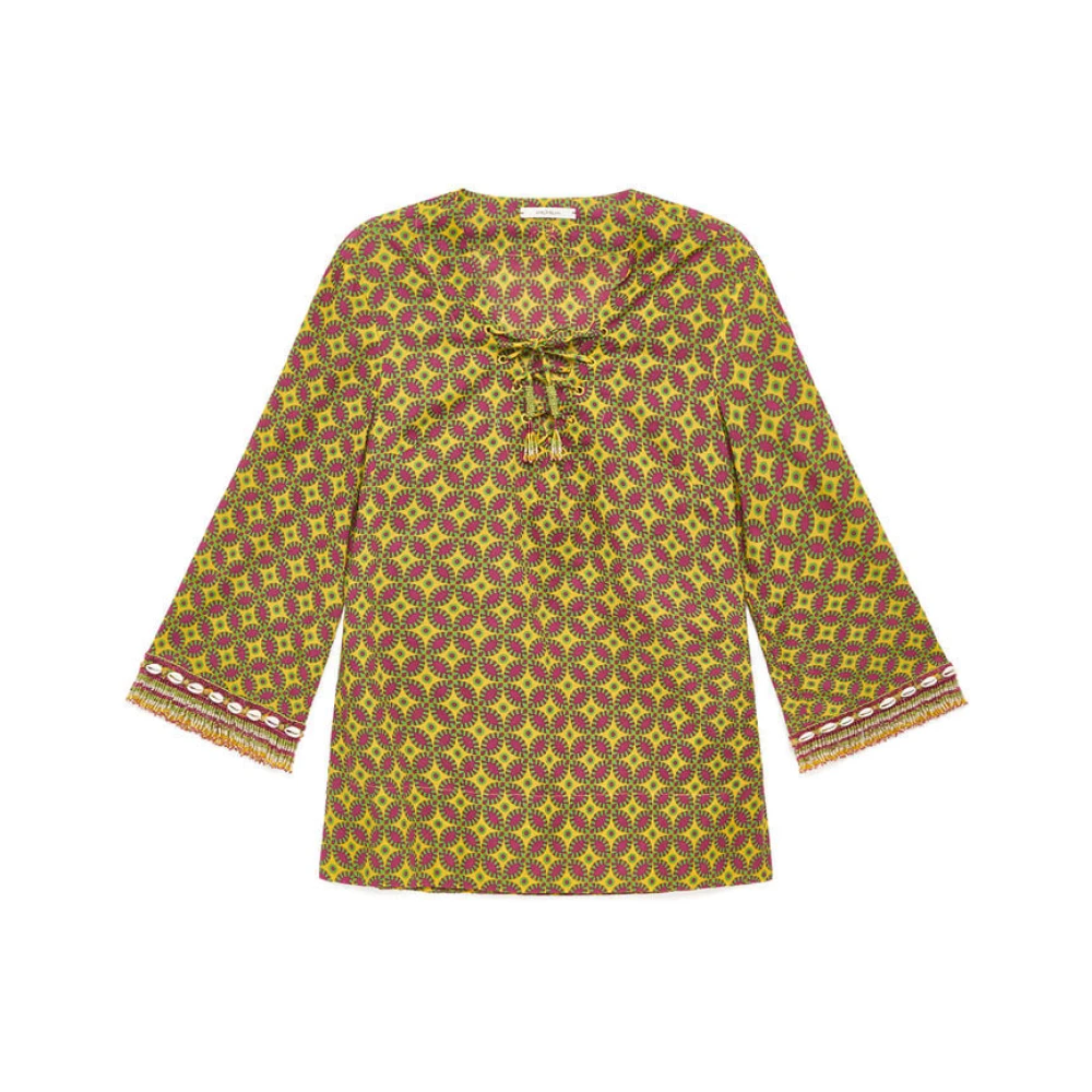 Maliparmi Women's Yellow Blouses, L, Floral Spin Kaftan