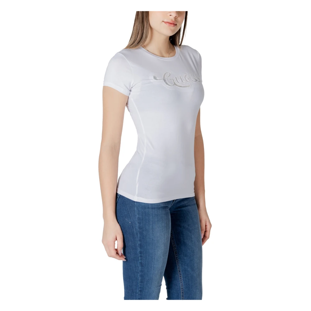 Guess Wit Bedrukt Ronde Hals T-shirt White Dames