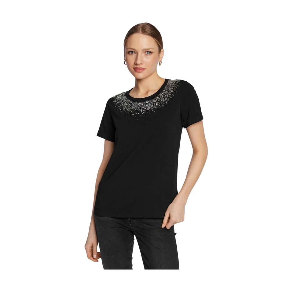 Liu Jo Women's Black Short Sleeve T-Shirt With Rhinestones - T-Shirts - 2XS - Tops