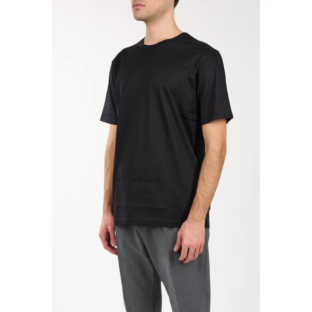 Paolo Pecora Gekamd katoenen T-shirt met ronde hals Black Heren