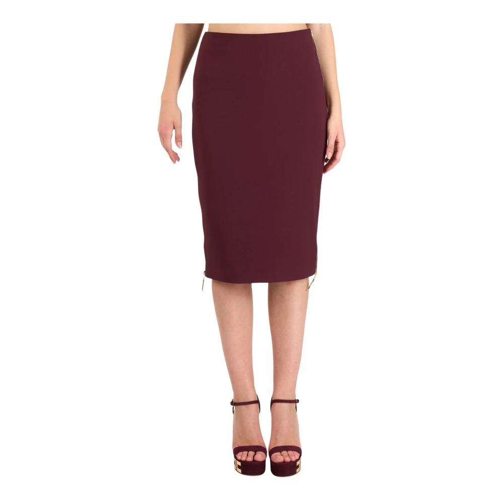 Elisabetta Franchi Midi Jurk met Ritsmotief in Crêpe Red Dames