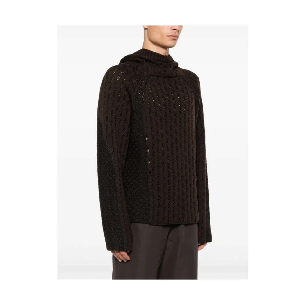 ROA Bruin Grijs Wollen Gebreide Hoodie Trui Brown Heren