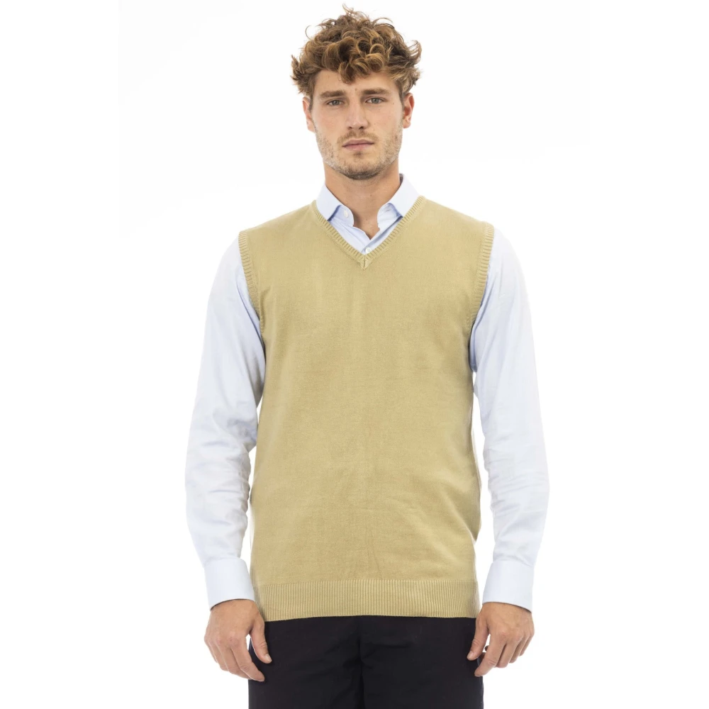Alpha Studio V-hals Gebreid Vest Regular Fit Beige Heren