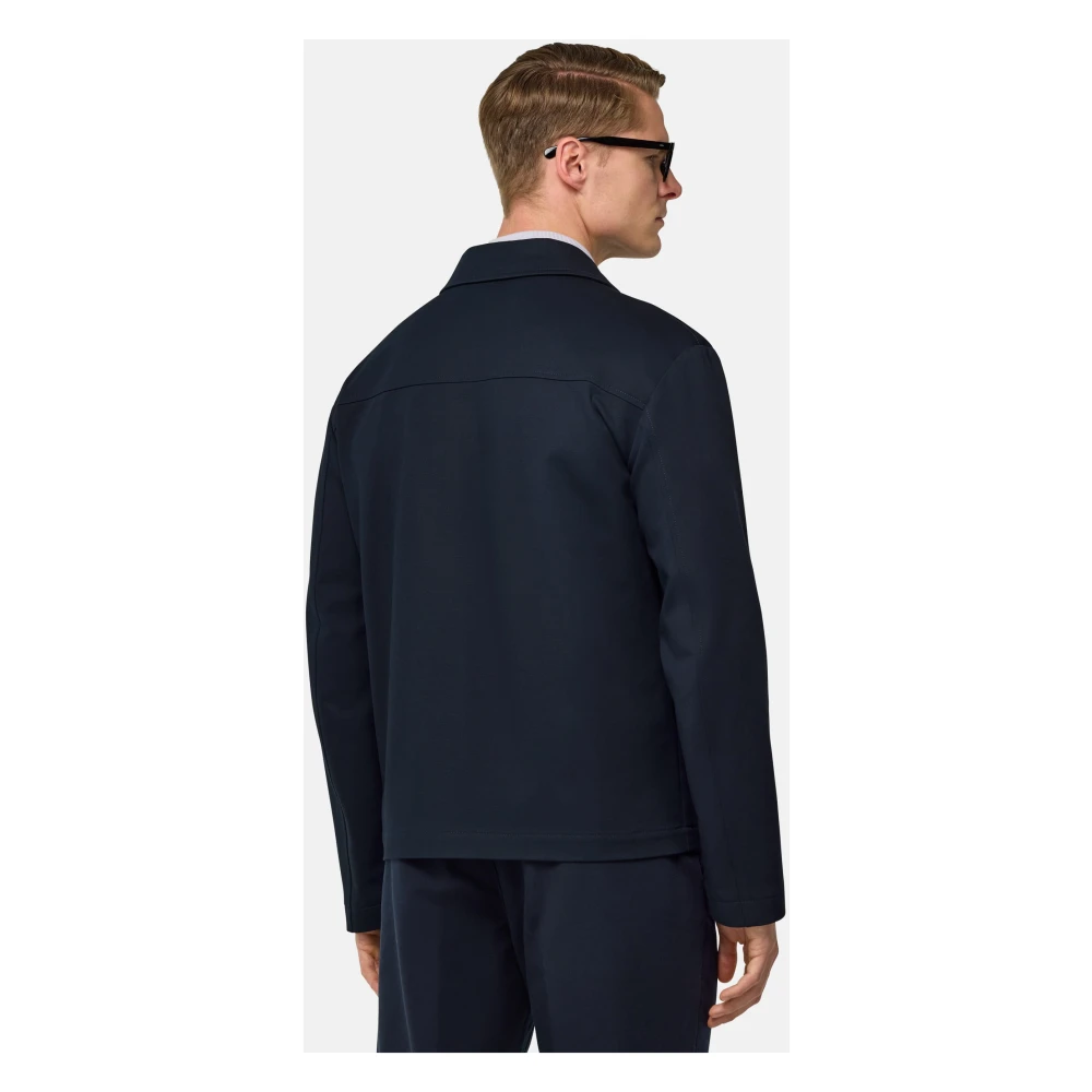 Boggi Milano Stretch Cotton Bomberjack met overhemdkraag Blue Heren